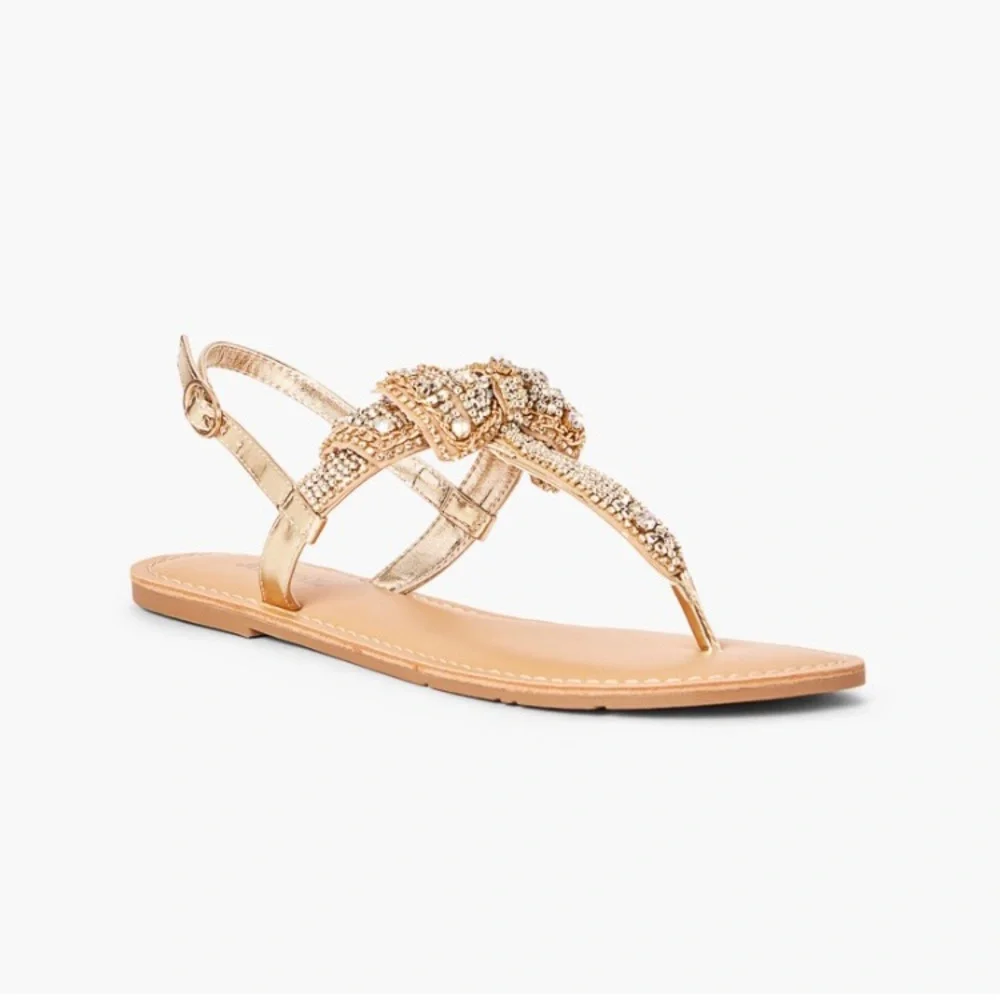 Sz 5.5 Terena Gold Flat Sandals NIB-0370 - Picture 2 of 6